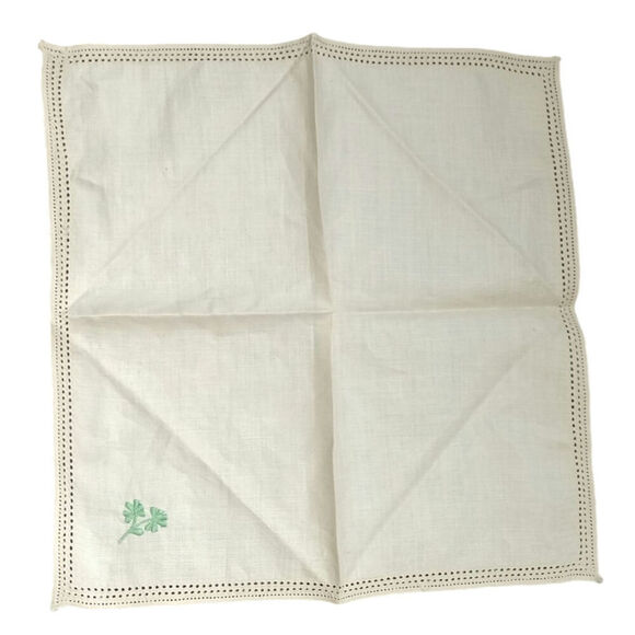 Linen handkerchief with Green flower Cream 11" - Picture 2 of 3